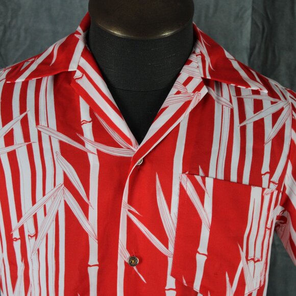 Vintage Hawaiian Shirt - Red and White Bamboo Pattern - Men's Small - Picture 2 of 10